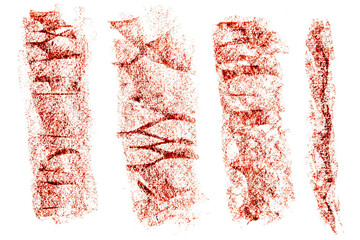 Ink roller brush strokes textures. Punk rock wall grunge paint stripes print. Brayer black lines. Thick rectangle stamps set. Chalk wide underlines. Vector smear labels background. Graffiti elements.