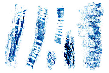 Ink roller brush strokes textures. Punk rock wall grunge paint stripes print. Brayer black lines. Thick rectangle stamps set. Chalk wide underlines. Vector smear labels background. Graffiti elements.