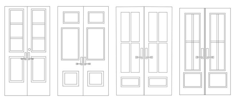 Set Double Door Vector Outline Front View for Architectural and Graphic Design