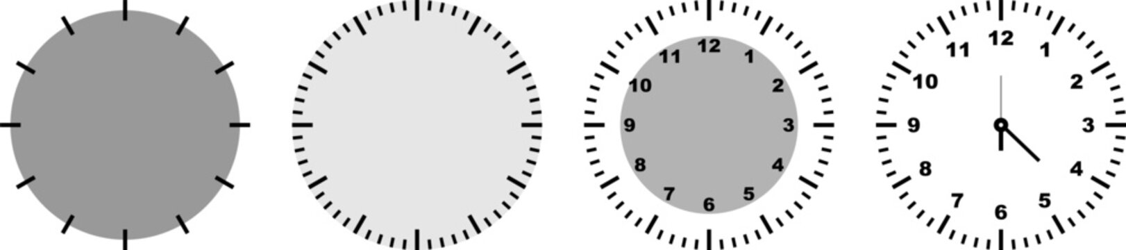Four stages of designing an analog clock face