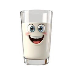 Glass of Milk with Cartoon Face on Transparent Background