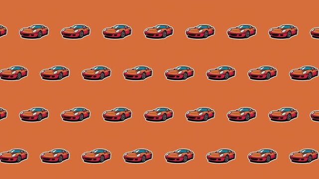 Seamless Animated Repeating Vector Sports Car Pattern, Playful Automotive on Orange Background