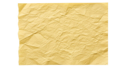 Obraz premium Crumpled yellow paper texture isolated PNG, old parchment sheet for vintage design and scrapbooking on transparent background