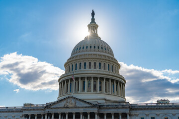 Obraz premium USA symbol. American capital city. Washington State Capitol. United states Capitol. Capitol building. The Capitol building in Washington. Architecture view on dome with column