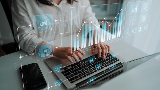 Data flow from database and cloud to processing and analytics dashboards, representing data analysis, automation, insight generation, and digital intelligence Marrow