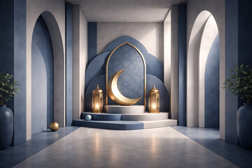 Golden Crescent Moon Centerpiece with Lanterns