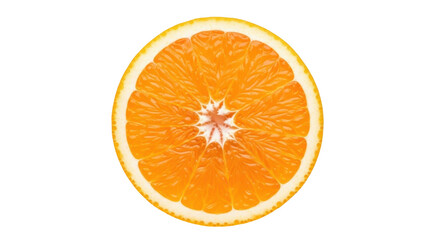 Fototapeta premium Bright orange fruit slice isolated PNG on transparent background, juicy citrus cut for healthy eating and summer designs