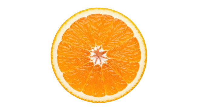 Bright orange fruit slice isolated PNG on transparent background, juicy citrus cut for healthy eating and summer designs