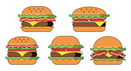 Bacon Burger Line color filled abstract design