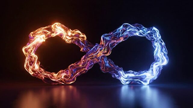 Infinity symbol made of fire and ice representing balance and duality abstract concept for eternity and endlessness 3D render