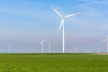 Fototapeta premium Nice view of the windmill fields in Wielowiec in Poland.