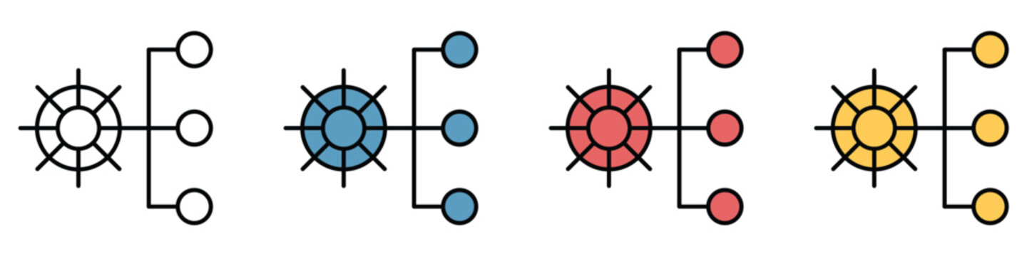 Colorful circular flowchart icons with arrows and nodes for business process and workflow design