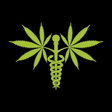 Medical Marijuana Plant Caduceus icon isolated on black background