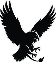 Obraz premium Flying Eagle Silhouette, Fantasy and Wildlife Bird Wings Spread Black Vector Illustration