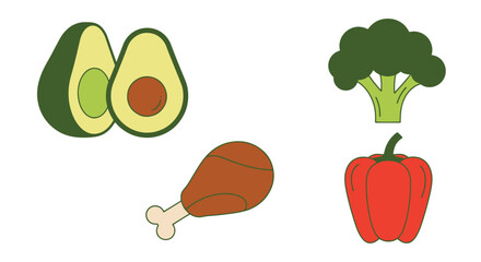 Low Carb Food Line colorful digital illustration