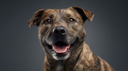 Happy and Playful Dog with Shiny Coat Posing Against a Dark Background, Showcasing Joyful Expression and Friendly Demeanor for Animal Lovers and Pet Enthusiasts