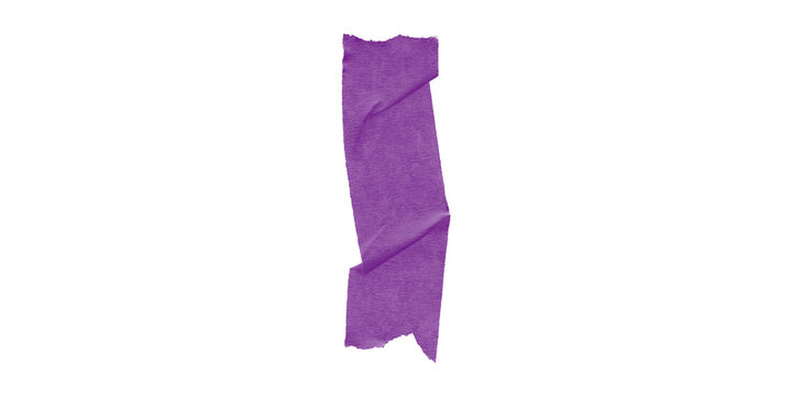 Vibrant purple adhesive tape strip elegantly crumpled and richly textured with rough torn edges isolated on a stark