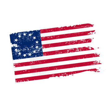 Grunge Betsy Ross flag of the United States with 13 stars, vintage distressed style, vector illustration isolated on white background