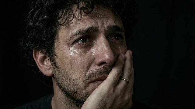 Sad Man Crying Emotional Close Up Dramatic Scene Animation