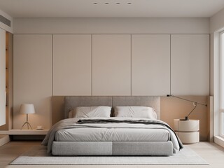 Luxury Beige Bedroom Interior for Real Estate Marketing and Property Advertising, 3D Render
