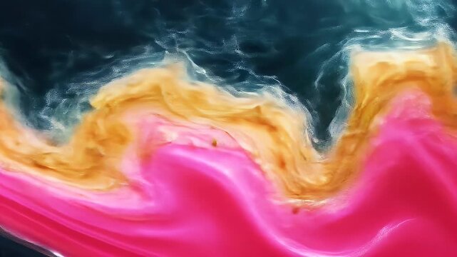 Abstract Fluid Art Pink Gold Blue Swirls