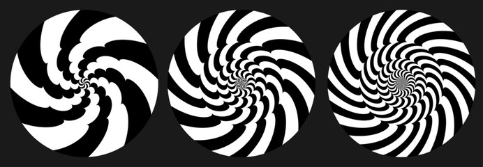 Abstract helix spiral vortex black and white vector set.