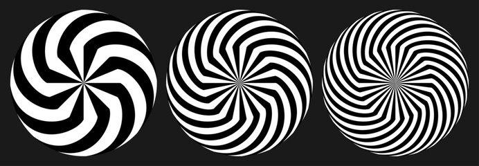 Abstract hypnosis spiral vortex black and white vector set.