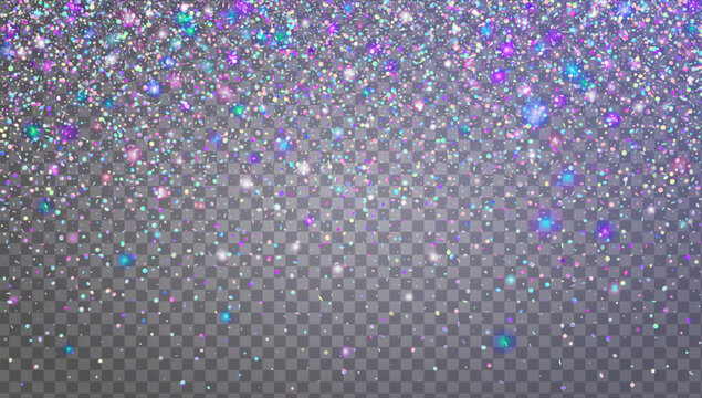 Glitter Confetti Background. Iridescent Shiny Sparkles For Carnaval And Party. A Twinkle Of Brilliance And Glamour In A Violet Blaze. Blue Brilliant Light.  Purple Glitter Confetti