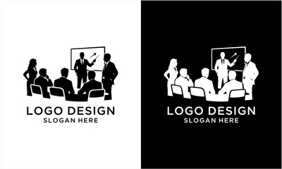 Professional Business Meeting Logo Design with Silhouettes of People in a Conference Room.