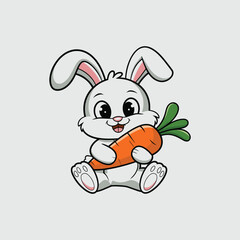 easter bunny with a carrot mascot and photo tatou. Cute Cartoon Bunny Rabbit Holding a Big Carrot.