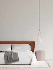 Clean Minimalist Bedroom Interior as Background for Website and Digital Media, 3D Render