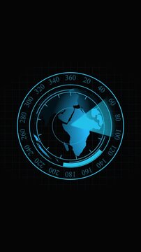 Blue Earth Radar Screen with Degree Markings and Grid animated Background globe world