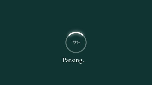 White Circular Parsing Progress Indicator at 0 to 100%  Percent on Black Background
