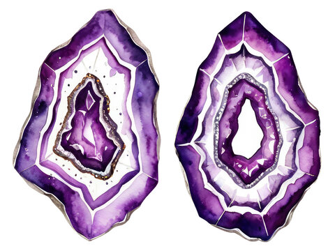 Two pieces of amethyst gemstone on a white background