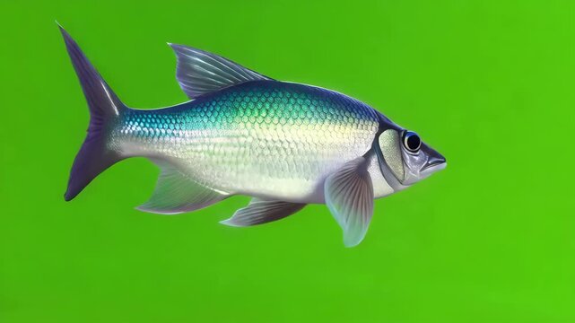 Silver Freshwater Fish Isolated on Green Screen