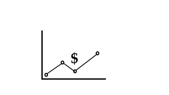 Financial Growth Line Graph with Dollar Symbol Business Profit Concept with on a white background,4k video animation.