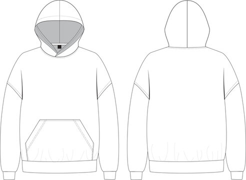 Drop Shoulder Hoodie Flat Sketch