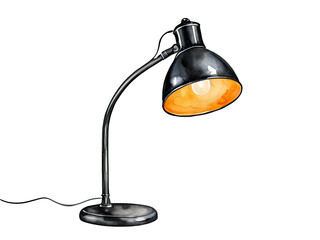 A simple desk lamp with a white base and shade, placed on a clean white background