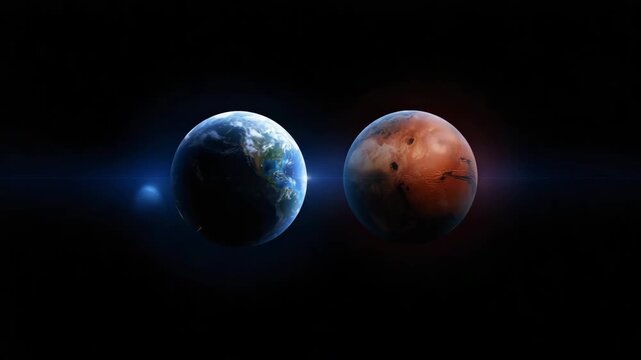 space banner with Earth positioned on left third of frame and Mars on right third  4K
