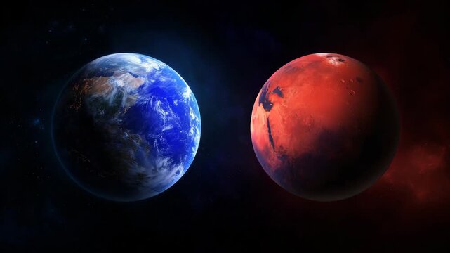 Planet Earth and Mars side by side in outer space, comparison of habitable world and red planet, astronomy, space exploration, solar system, cosmic science