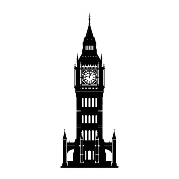Black silhouette of big ben clock tower with white clock face