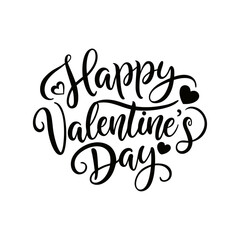 Naklejka premium Happy Valentine’s Day hand lettering with hearts, romantic calligraphy typography 
