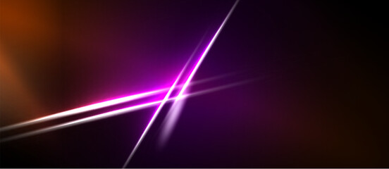 Naklejka premium Abstract background features vibrant purple, orange light streaks. Dark space dominates composition, creating dramatic effect.
