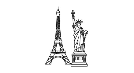 Eiffel Tower and Statue of Liberty illustration. © Shella