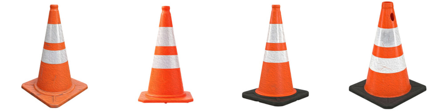 a multiple set of VLC traffic cone isolated on white background PNG...