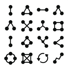 Black geometric shapes and lines arranged in a grid showcasing varied configurations high quality professional