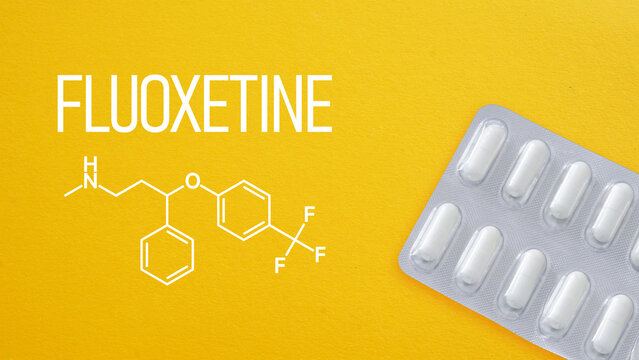 Fluoxetine Antidepressant Medication Concept, SSRI Treatment for Depression Anxiety and Mental Health Therapy
