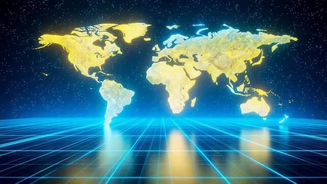 Digital world map with grid and stars