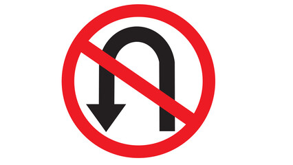 No U-turn sign, black arrow in red circle with diagonal slash, isolated on white background © Tajul Islam
