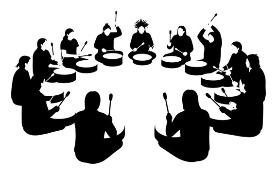 Indigenous Drum Circle - Minimalist Vector Silhouette